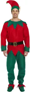 ADULT MENS ELF SUIT FATHER CHRISTMAS HELPER FANCY DRESS COSTUME XMAS OUTFIT - Picture 1 of 1