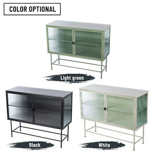 Modern Fluted Glass Sideboard Storage Cabinet Console Table Detachable Shelves