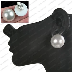 CLIP ON BIG 2.5cm PEARL EARRINGS vintage style 50s chic WHITE large pearls clips - Picture 1 of 3
