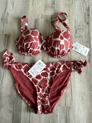 Bikini NEU Damen rot weiß BH 80C Slip 44/46 Muster XL/XXL - Bild 1 von 4