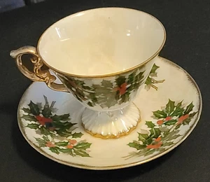 Vintage UCAGCO Christmas Holiday Cup & Saucer - Picture 1 of 11
