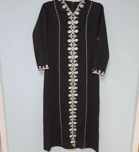 Vestido largo casero vintage negro con encaje plateado y azul cremallera trasera manga larga - Imagen 1 de 13