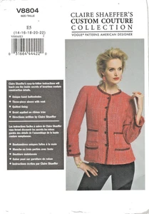 Vogue V8804 Claire Shaeffer Custom Couture Jacket Uncut Sewing Pattern 14-22 - Picture 1 of 2