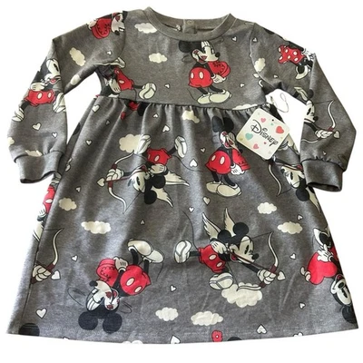 Vestido Disney Mickey Mouse Cupido Gris Manga Larga - Estampado Corazones y Nubes Foto 1 de 4