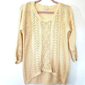 Rosa Rose Spitze Häkel Strick Creme Rundhals High Low Damen Pullover Gr. M - Bild 1 von 7