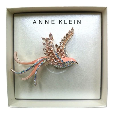 Anne Klein Bird in Flight Brooch Gold-Tone and Pink Aurora Borealis Crystals - Image 1 of 4