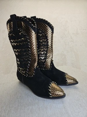 Botas Donald Pliner Cuero Tejido Dorado y Negro Años 90 España 6.5 Mujer Poco Usadas... Foto 1 de 4