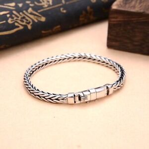 Solid 925 Sterling Silver Mens Heavy Braided Chain Buckle Cuff Bracelet