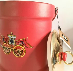 Mid Century Modern Vintage 1930er Kraftware roter Feuerwagen Eiskübel 10X8 neu mit Etikett - Bild 1 von 8
