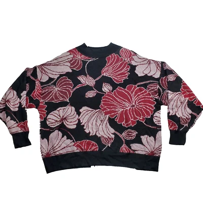 Suéter Eloquii Elements Intarsia Para Mujer 18/20 Negro Rojo Floral Tejido Casa de Campo Foto 1 de 4
