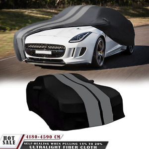 For Jaguar F-TYPE Stretch Satin Full Car Cover Indoor Dustproof Gray-Stripe +Bag