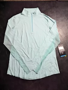 NWT WOMEN'S IBKUL ZIP MOCK PULLOVER, SIZE: XS, COLOR: MINI CHECK SEAFOAM (J566) - Picture 1 of 2