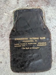 VTG LEATHER COIN MONEY PURSE BAG STROUDSBURD PA NATIONAL BANK ADVERTISING - Picture 1 of 7