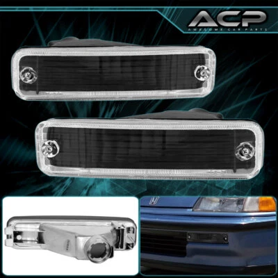For 1990-1991 Honda Civic Front LH RH Turn Bumper Signal Light JDM Black Clear - Image 1 of 4