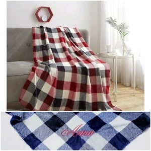 Personalized Monogrammed Blue or Red Plaid Throw Blanket 50Bx60 Embroidered - Picture 1 of 10