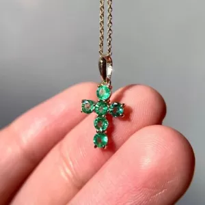 Natürlich Hydro Smaragd Edelstein Kreuz Kette Anhänger 925 Sterling Silber - Bild 1 von 5