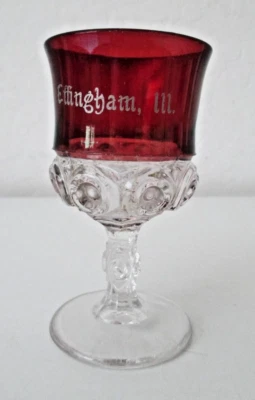 Antique 1911 Ruby Flash Glass Cordial Goblet Souvenir EFFINGTON, ILL. 4" Vtg AZ2 - Image 1 of 4