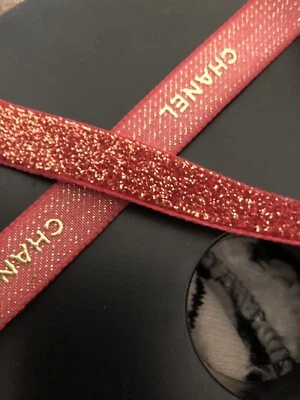 ❤ red 2 metre PIECE AUTHENTIC rare Chanel RIBBON gift wrap choker glitter BOWS ❤ - Image 1 of 4