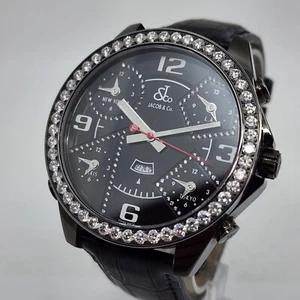 Jacob & Co 5 Time Zone 5 Ctw Diamond Bezel Watch Diamond Black Dial - Picture 1 of 8
