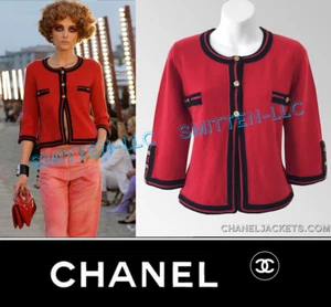CARDIGAN CHANEL Cashmere Tagliato Rosso $2,995 * FR 44/US 10 - 12 * NUOVO - Foto 1 di 13