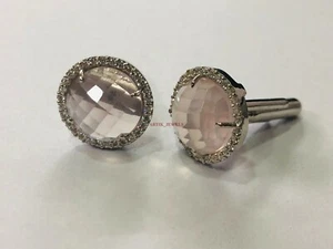 Natural Rose Quartz Gemstone with 925 Sterling Silver Cufflink #2650 - Picture 1 of 3