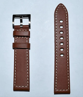Correa de reloj de cuero marrón caqui original Hamilton 20 mm H70455553, H70455533 Foto 1 de 3