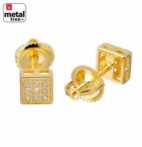 Men's Women's Bling Mini 5 mm Flat Block Screw Back Stud Earrings - Picture 1 of 10