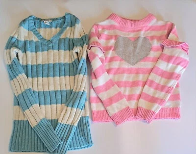 Suéteres para niñas (2) suéteres rosa azul a rayas brillantes talla: 6 Foto 1 de 4