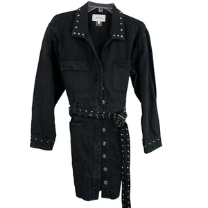 Current Elliott Shirt Dress Size Large Black Denim The Debbie Studded Belted - Picture 1 of 3