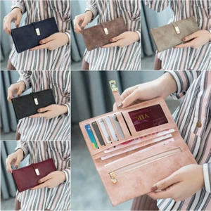 Damen-Geldbörse aus veganem Leder mit Doppelfaltung Clutch große Kapazität Kartenhalter Schnalle Geldbörse - Bild 1 von 22