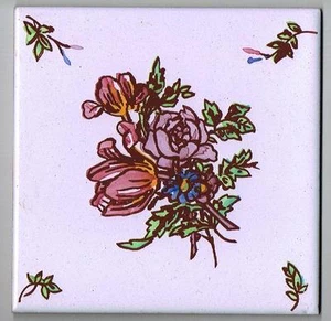 Rose Bouquet Flower Vintage Spanish Handpainted Tile Spain Cedolesa - Picture 1 of 2