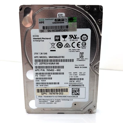 HPE HP 2TB 7.2K SAS 12Gbps 2.5” HDD 765452-002 MM2000JEFRC - Image 1 of 4
