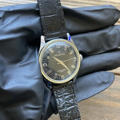 Vintage Helbros Invincible Manual Wind Watch Black Dial - For Parts Or Repair - Image 1 of 4