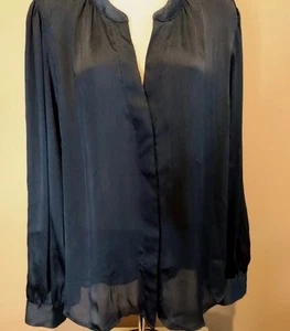 Banana Republic Womens Sz XL Dark Blue Long Sleeve Crepe/Satin Like Blouse Shirt - Picture 1 of 14