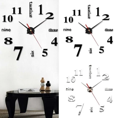 3D Modern DIY Large Wall Clock Mirror Surface Sticker Home Art Design Decor - Image 1 of 4