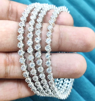 Gioielli etnici indiani CZ AD bracciale placcato argento braccialetto festa... - Immagine 1 di 4