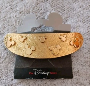 NEW VTG DISNEY MADE IN FRANCE BRUSHED GOLD TONE METAL BARRETTE W/MICKEY HEADS - Picture 1 of 13