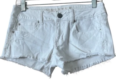 Pantalones cortos de jean para mujer American Eagle talla 4 elásticos blancos desgastados 29x2 Foto 1 de 4