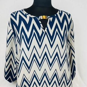 Blusa túnica Justify para mujer 1X manga azul blanca - Imagen 1 de 8