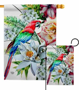 Bandera de jardín de loro tropical pájaros amigos regalo decorativo patio casa pancarta - Imagen 1 de 17