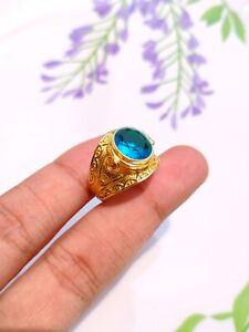 Handmade Round 18K Gold Plated Poison Ring or Blue Topaz Gemstone Gemstone 7 US
