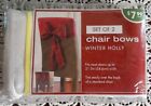 Set of 2 Winter Holly Chair Bows White Christmas Holiday Wedding Party Festive 