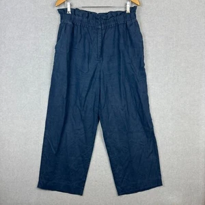 Witchery Pants Womens 14 Blue Pure Linen Paperbag Wide Leg High Waisted - Picture 1 of 8