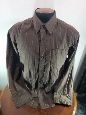 Quicksilver Buttondown Shirt Mens Medium Brown Stripped Flipcuff Polyester Blend - Image 1 of 4