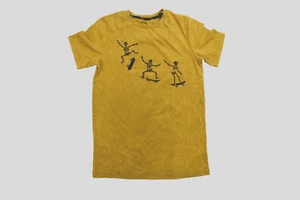 Art Class Youth Boys Gold Mineral Wash Skeletons Skateboarding Shirt NWT XL (16) - Picture 1 of 5