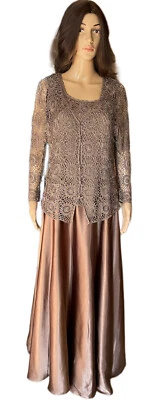 Cachet Long A-Line Brown Formal Gown with Crochet Top and Matching Shawl sz 7/8 - Image 1 of 4