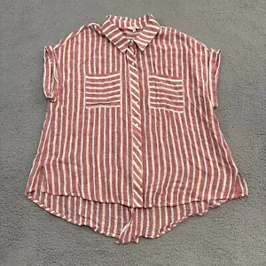 Lucky Brand Women`s Red Blue Striped Button Down Shirt / Size Large - Picture 1 of 11