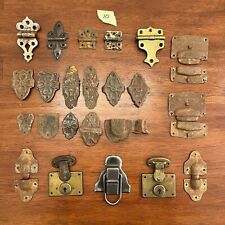 Vintage Steamer Trunk Chest Hardware Parts Latch Corners 27  Pieces Some Rust