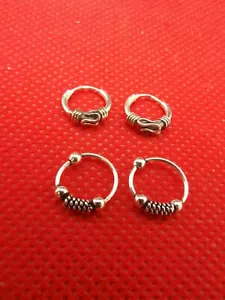 STERLING SILVER 925 4PIECES OF NICE DESIGN OF HOOPS FOR DIFFERENT PIERCING k6L30 - Picture 1 of 12