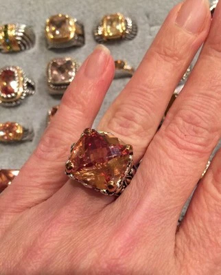 НОВЫЙ шикарный «дизайнер вдохновил» большой круглый топаз CZ два тона кольцо размер 6 - Изображение 1 из 4